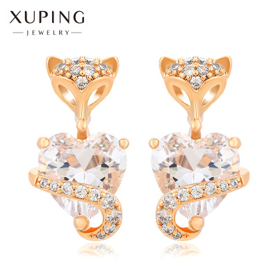 Xuping Jewelry Cross-Border Fashion Stud Earrings Cartoon Cute Little Fox Inlaid Zirconium Love Heart Earrings Niche Temperament Earrings for Women