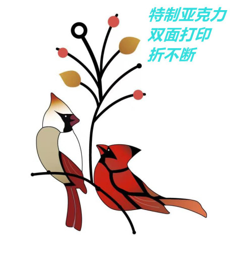 Cross-Border New Arrival Cardinal Bird Hollow Red Bird Stained Glass Ornament Home Simple Hanging Decoration Garden