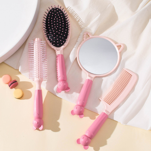 Cute Cartoon Mouse Air Cushion Comb Household Modeling Balloon Comb Cute Female Student Curly Hair Massage Mirror Comb Set 