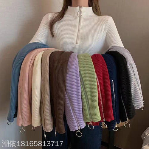 Autumn and Winter Korean Style Women‘s Knitted Bottoming Shirt Stretch Slim Women‘s Sweater Top Night Market Stall Live Supply 