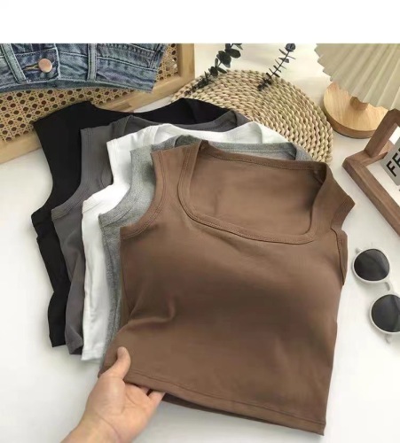 Live Popular Square Collar Open Collarbone Sleeveless Vest with Chest Pad Women‘s Korean-Style All-Match Tube Top Cotton 