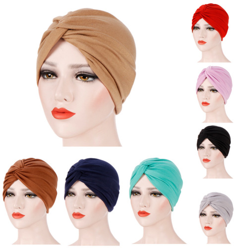 european and american amazon new elastic cloth forehead cross candy color bottoming indian cap headscarf cap pullover cap