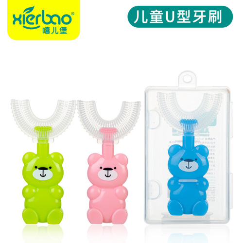 xierbao cartoon u-shaped children‘s toothbrush food grade silicone baby breast toothbrush lazy mouth containing toothbrush 9392