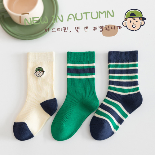 22 autumn and winter new children‘s socks bamboo cotton cartoon embroidery boy‘s mid-calf socks striped cotton socks baby socks wholesale