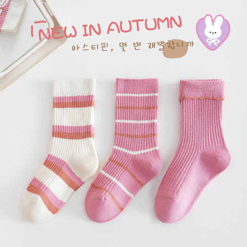 2022 Autumn and Winter Girls Socks Children‘s Socks Girls Lace Socks Tube Socks Autumn Medium and Large Children‘s Cotton Socks Wholesale