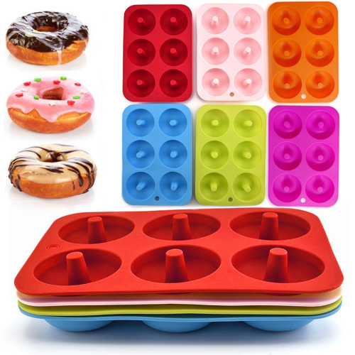 silicone donut mold 6-piece cookie biscuit mold chocolate round cake diy baking tool easy demoulding