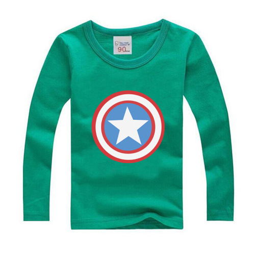 80-Size 180 European and American Children Spring and Autumn Long Sleeve T-shirt Captain America Cartoon Print Cotton T-shirt