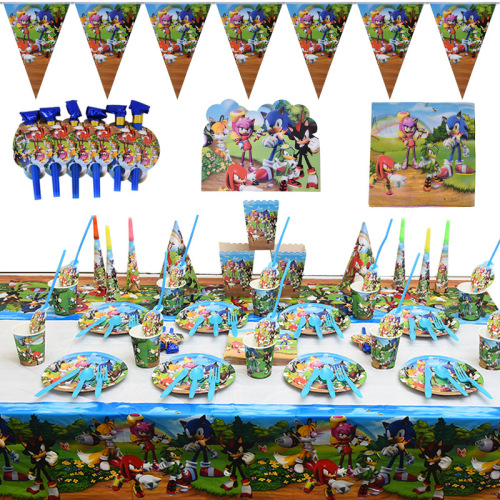 sonic hedgehog party decoration supplies sonic tablecloth sonic birthday suit pull flag cake card insertion