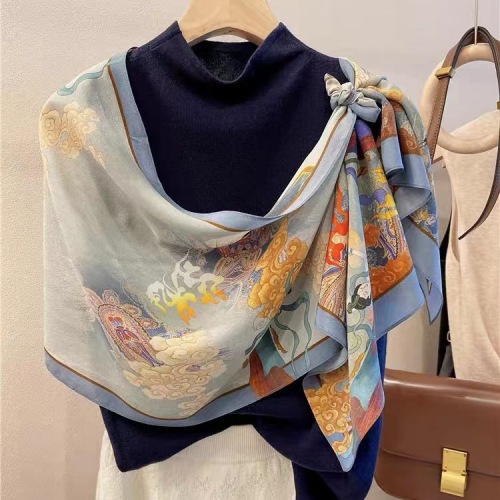 Chinese Style Elegant Mulberry Silk Large Version Ribbon Scarf Dunhuang Kweichow Moutai Decorative Silk Crepe De Chine Scarf Shawl Scarf