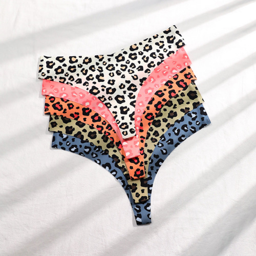 Foreign Trade Sexy Leopard Print Thong T Pants Seamless Underwear Women‘s Ice Silk Breathable Quick-Drying sports T-Shaped Underwear Pure Cotton 