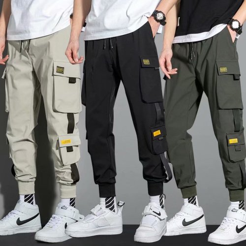 overalls men‘s fashion brand large size ankle-tied pants loose hip hop multi-pocket korean style trendy all-match casual ankle-tied pants