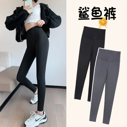 shark skin leggings women‘s outer wear high waist spring and autumn thin breathable barbie pants cropped pants slimming yoga liquid pants