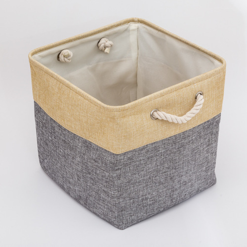 linen splicing foldable storage box with cotton rope handle toy storage basket daily necessities organizing basket