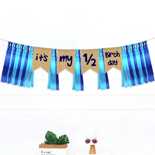 festival party supplies linen cloth strip latte art birthday party decoration flag banner dining chair flag