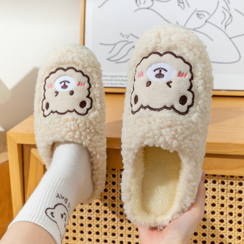 Bear Cotton Slippers Autumn and Winter Female Warm with Velvet Thickened Cartoon Cute Non-Slip Wear-Resistant Home Couple Cotton Slippers Cotton Slippers