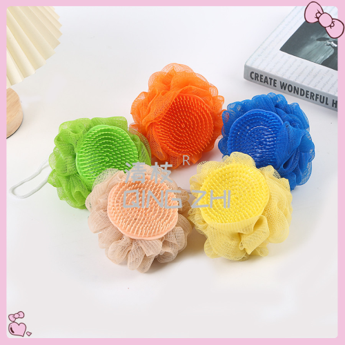 [Qing Zhi] Mesh Sponge Manufacturer Japanese Soft Large Monochrome Bath Massage Head Brush Mesh Sponge Back Rubbing Bath Ball