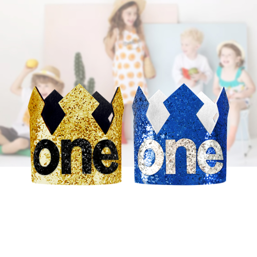 one hat blue gold one year old birthday party dress up 1 year old birthday hat