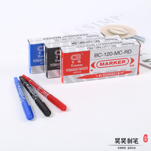 Baichao Brand Size Double-Headed Marking Pen Hook Line Pen Child Drawing Available in Red， Blue and Black Three Colors Marker Pen