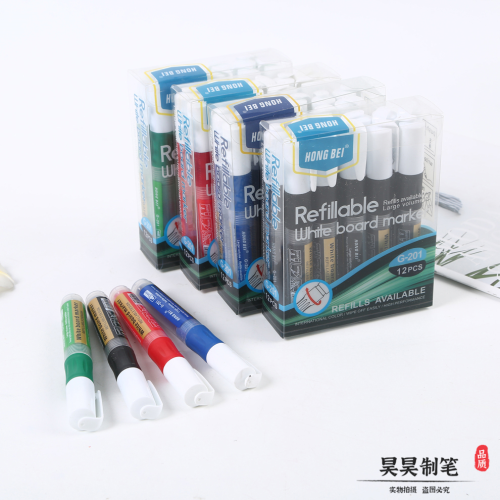 Transparent Plastic Box Packaging 12 PCs a Box of Multi-Color Optional Big Head Hook Pen Oily Marker Pen Is Not Easy to Fade