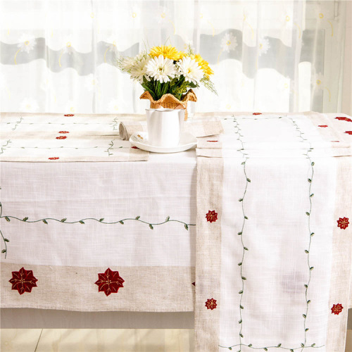 Tablecloth Dining Table Tablecloth Red Christmas Flower TV Cabinet Cover Table Runner Embroidery Western-Style Placemat Household Table Cloth