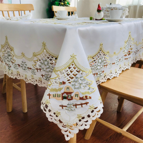 tablecloth christmas embroidered white christmas tree new fabric craft pillow plate mat rectangular round tablecloth