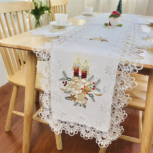 Tablecloth Christmas Candle Placemat White Lace Pillow Embroidered Coffee Table Tablecloth Christmas Table Runner Lace Table Cloth