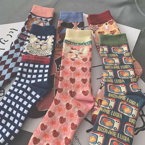 socks women‘s mid-calf length socks spring and autumn cute japanese women‘s socks middle school students cotton stockings outer wear autumn and winter ins