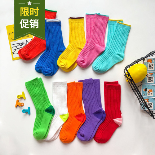 children‘s socks new socks wholesale one trendy children‘s socks new double needle combed cotton candy color girl‘s all-match socks