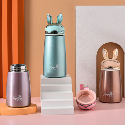 cup creative cartoon cute rabbit vacuum cup student men and women portable water cup 304 stainless steel cup creative net red handy cup