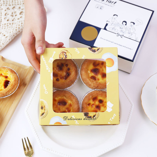 Egg Tart Packing Box Disposable 2 4 6 Tablets Box Packaged Food Paper Box Cute Hand Painted Mochi Box