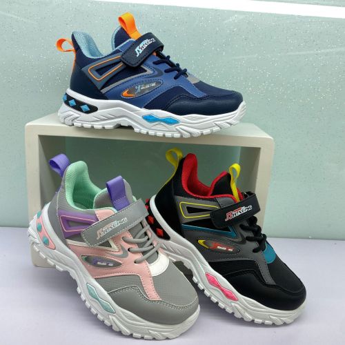Boys and Girls Spring and Autumn Sneakers Lightweight Breathable Soft Bottom Middle and Older Children Casual Velcro Running Shoes Factory Direct Supply