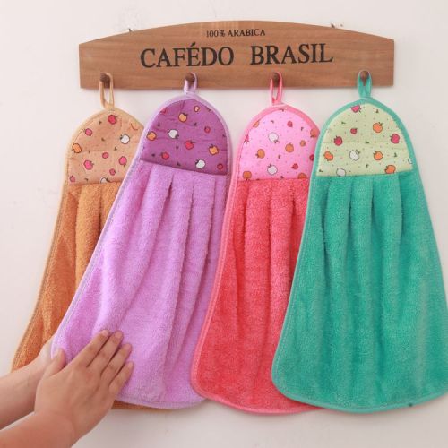 Coral Fleece Kitchen Hanging Hand Towel Oil-Free Dishwashing Cloth Bathroom Bathroom Cleaning Super Soft Strong Absorbent