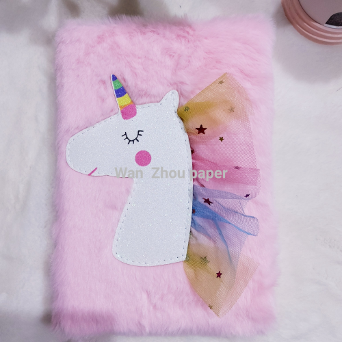 Factory Direct New Mesh Unicorn Notebook Plush Craft Sequins notebook Book Stationery Gifts
