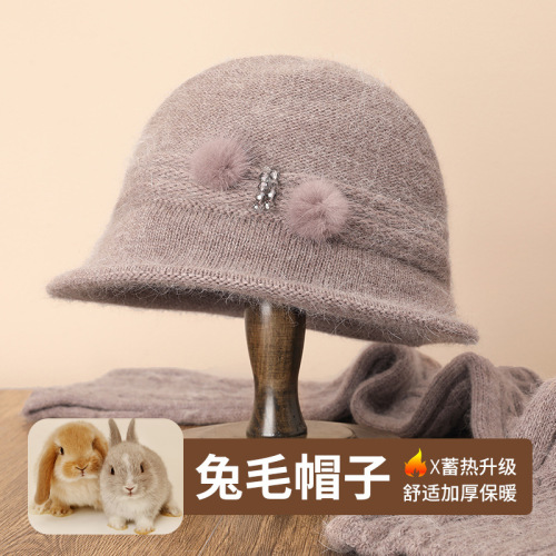 [hat hidden] middle-aged and elderly autumn and winter rabbit fur knitted old lady hat female thickened warm grandma woolen cap
