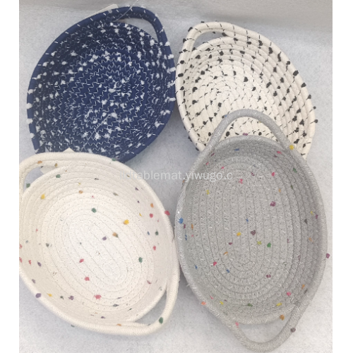 Splicing Cotton Thread Bread Basket Oval Foldable Home Storage Knife and Fork Basket Storage Bucket Portable Laundry Basket