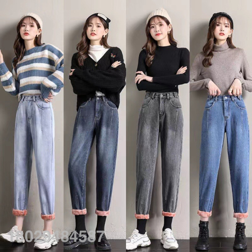 miscellaneous foreign trade tail goods wholesale women‘s clothing fleece-lined thick jeans women‘s winter hip lifting korean style skinny jeans
