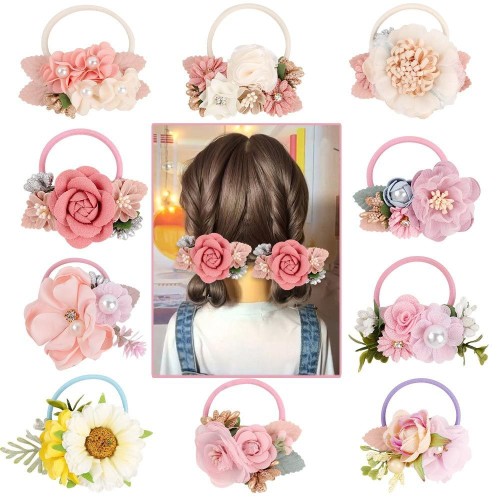 cross-border children‘s artificial flower hair ring ins style sweet princess flower hair rope simple fresh children‘s hair rope hair ring