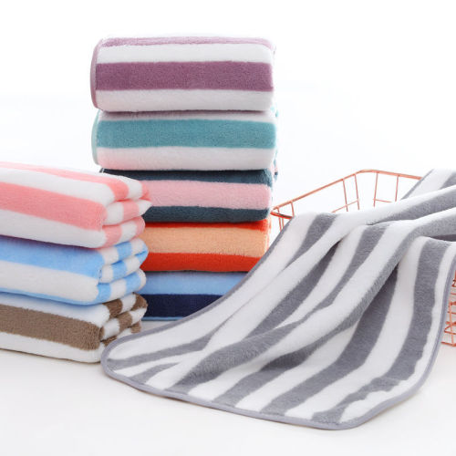 Wholesale Coral Fleece Face Towel Warp Knitted Coral Fleece Absorbent Beauty Towel Wide Strip Vertical Strip Edge Covered Household Bath Towel