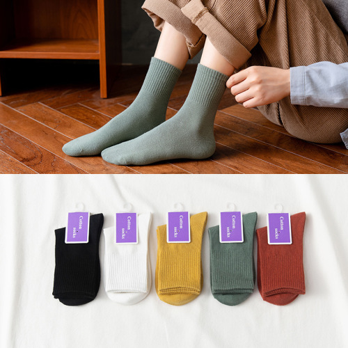 Women‘s Socks Autumn and Winter Color Middle Tube Cotton Socks Breathable Japanese Style Embroidery Women‘s Long Socks Factory Delivery