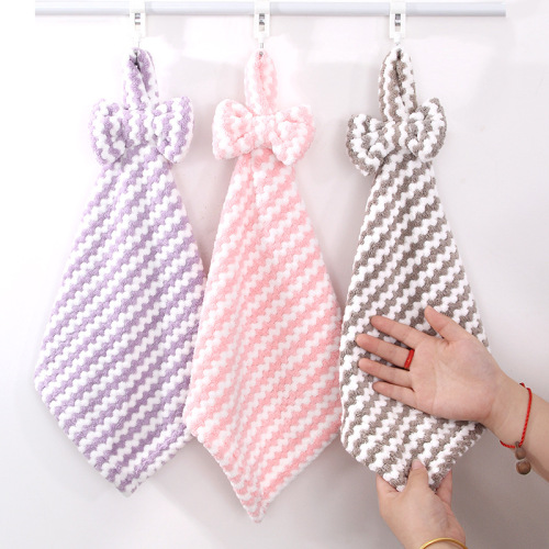 Factory Sales Coral Fleece Towel Hanging Bow Kitchen Bathroom Soft water-Absorbing Cute Hanging Towel Towel