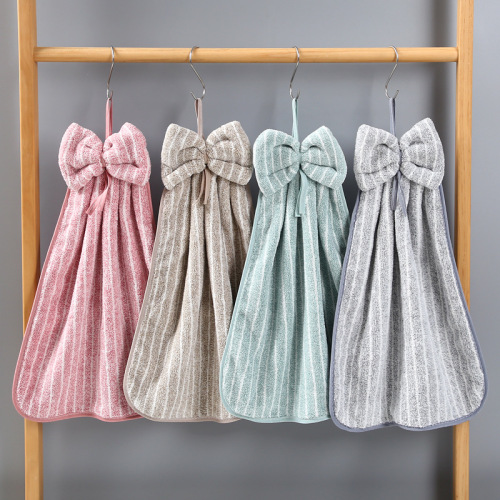 factory wholesale warp knitted thin coral velvet bowknot towel kitchen bathroom soft absorbent hanging towel rag