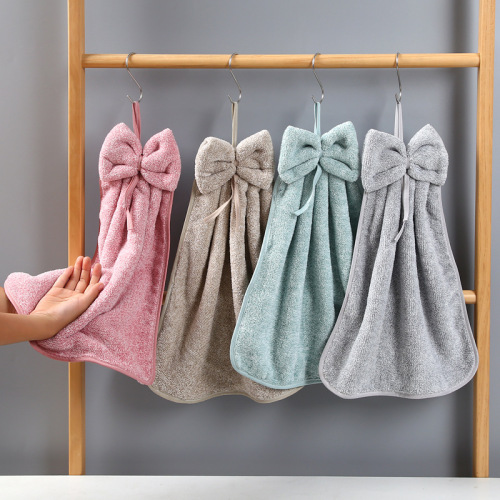 factory wholesale warp knitted coral velvet starry bowknot hand towel bathroom kitchen hanging towel cloth hand towel