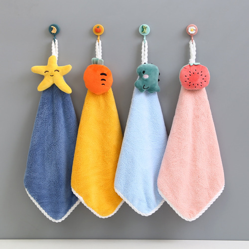Manufacturer wholesale Coral Fleece Hand Towel Absorbent Rag Cartoon Hanging Towel Kitchen Bathroom Soft Skin-Friendly Hand Towel