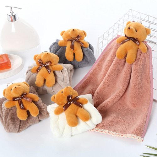 new internet celebrity same coral velvet bear head hanging towel hand towel kitchen bathroom hand towel rag wholesale customizable