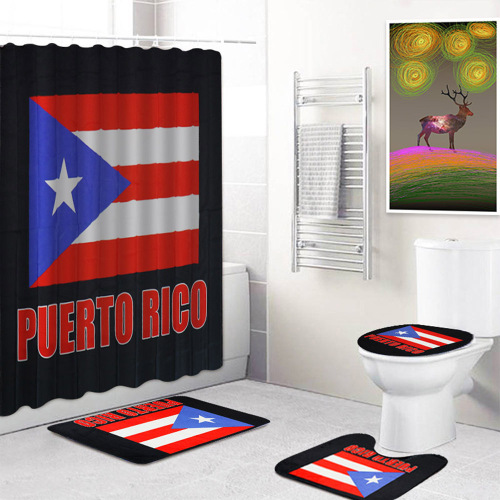 puerto rico flag bathroom partition curtain 3d digital printing waterproof shower curtain four-piece shower curtain