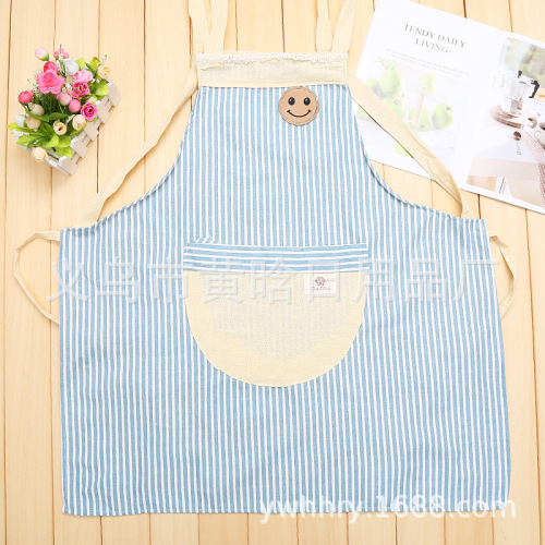 Yiwu Good Goods Cotton and Linen Smiley Apron plus-Sized Thickened and Breathable Comfortable Sling Apron Sleeveless Apron