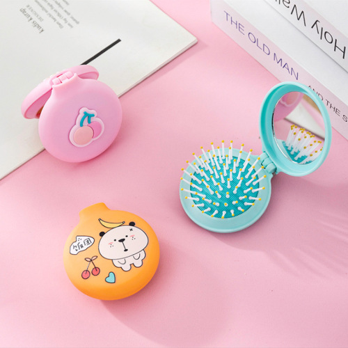Manufacturer Customized Cartoon Folding Air Bag Comb Portable Massage with Mirror Air Cushion Comb Cute Student Mirror Comb 