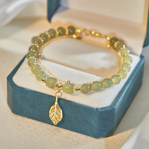 gold branch jade leaf bracelet imitation natural hetian jade bracelet small leaf bracelet valentine‘s day tanabata gift tiktok same style