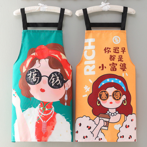 2022 New Breathable Cotton Apron Wear-Resistant Work Clothes Cooking Kitchen Home Cute Young Apron Female Western Style