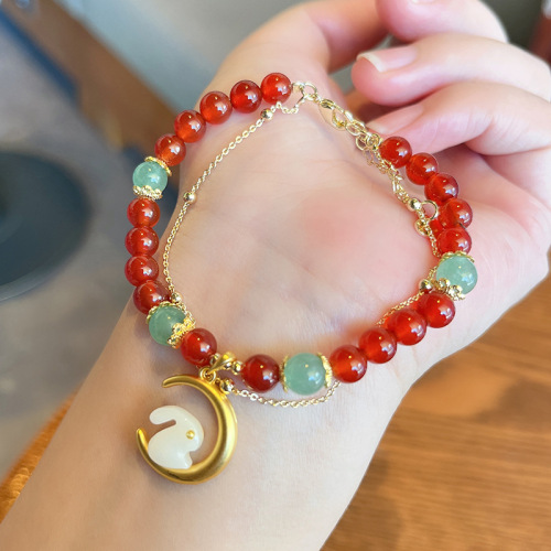 [jade rabbit is blessed] natural red agate jade rabbit bracelet girls light luxury niche design bunny bracelet gift